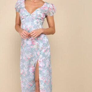 NWT Elegant Personality Slate Blue Floral Burnout Midi Dress Lulus Womens Medium